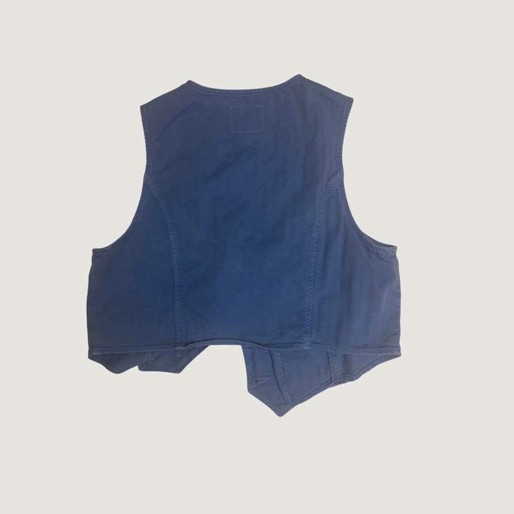 Old Navy Blue Herringbone Twill Button Front Waistcoat Vest Womens Large - Picture 4 of 4